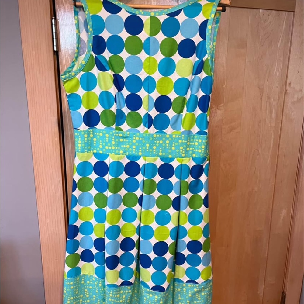 Mom & me Sleeveless Polka Dot Summer Dress in Blue, Green & White